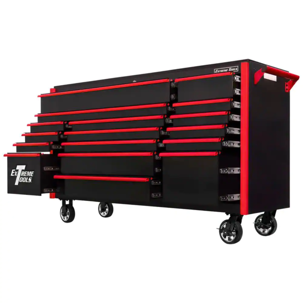 DX Series 72 In. 17-Drawer Roller Cabinet Tool Chest with Mag Wheels in Black with Red Drawer Pulls